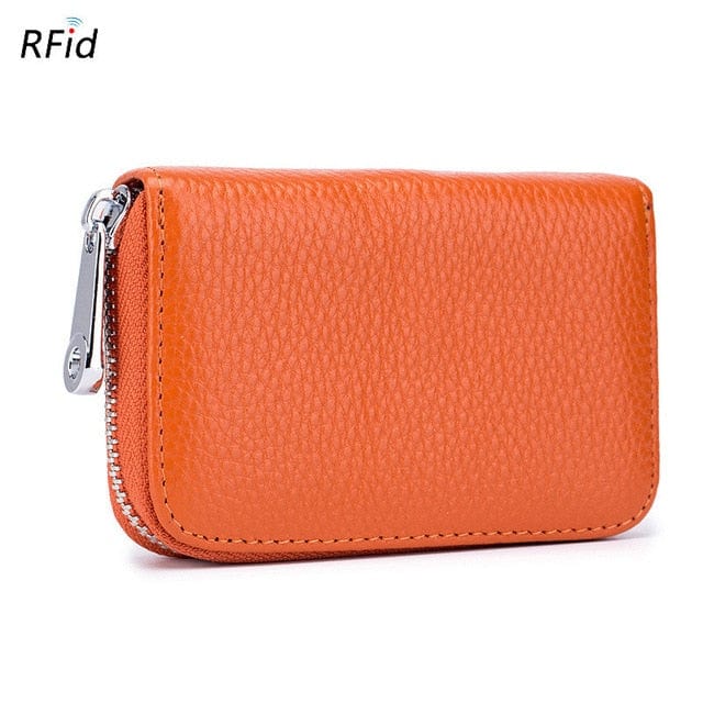 Spruced Roost Handbag Orange RFID Secure Genuine Leather Card Holder Zip Wallet - 8 Colors