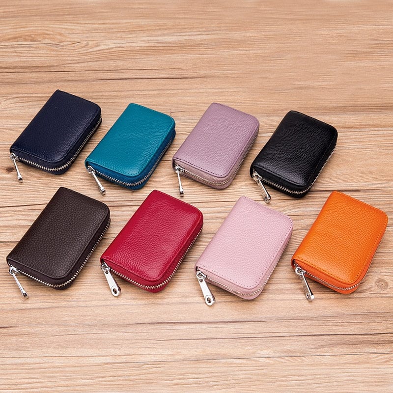 Genuine Leather Rfid Credit Card Holder With Zipper Leather Credit