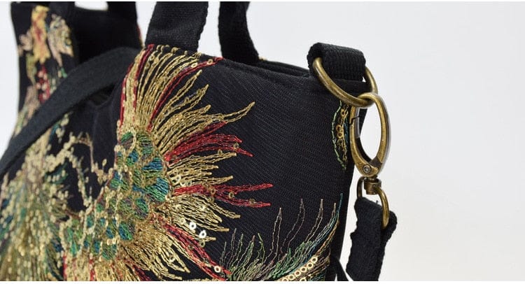 Spruced Roost Handbag Shimmer Phoenix Peacock Embroidered Canvas Handbag 3 Colors