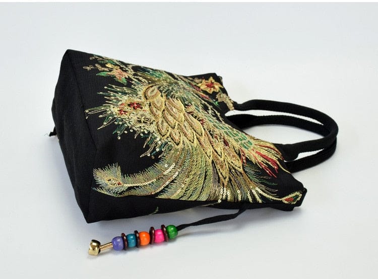 Spruced Roost Handbag Shimmer Phoenix Peacock Embroidered Canvas Handbag 3 Colors