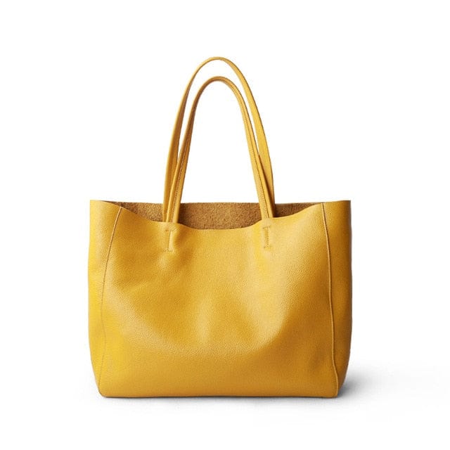 Shop511789 Store Handbag lemon yellow 36cm / China / 36cm Soft Leather Shoulder Carry-All Tote Bag - 7 Colors - 2 Sizes