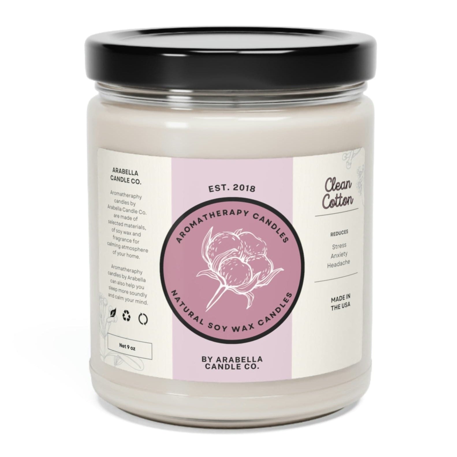 Printify Home Decor Clean Cotton / 9oz Clean Cotton Scented Soy Candle, 9oz