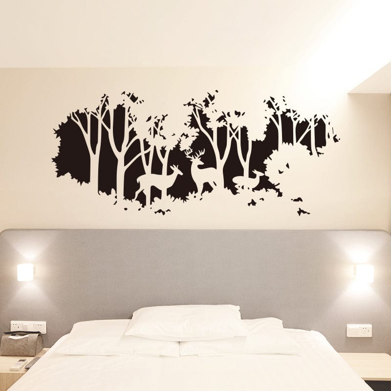 Spruced Roost Home Decor Lg. Deer In The Forest Of Trees Wall Mural - Vinyl Sticker - For Living Room /Bedroom