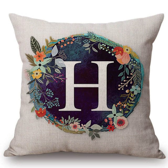 Spruced Roost Home Decor 450mm*450mm / S128h Nordic Flower Monogram A-Z Pillow Cover - 45cmx45cm