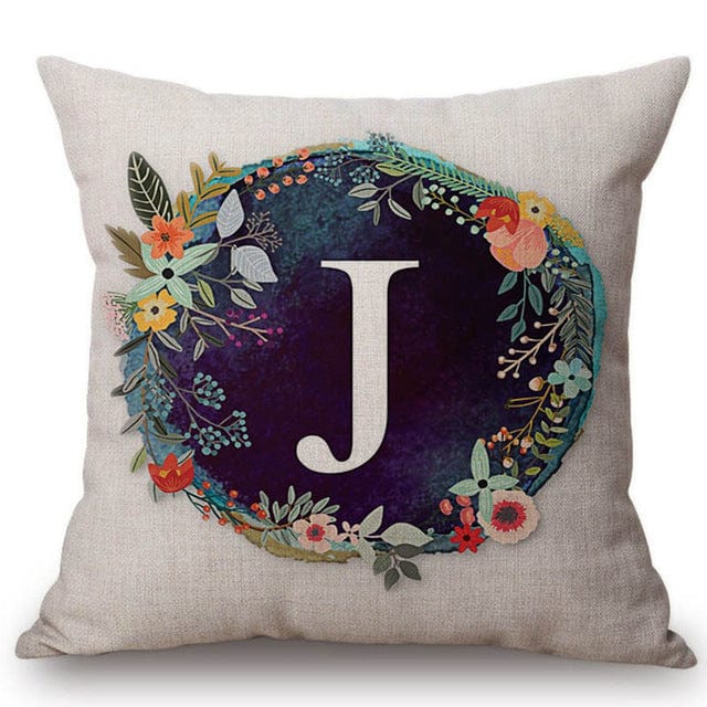 Spruced Roost Home Decor 450mm*450mm / S128j Nordic Flower Monogram A-Z Pillow Cover - 45cmx45cm