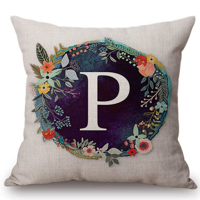 Spruced Roost Home Decor 450mm*450mm / S128p Nordic Flower Monogram A-Z Pillow Cover - 45cmx45cm