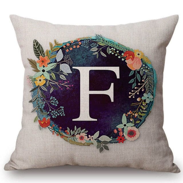 Spruced Roost Home Decor 450mm*450mm / S128f Nordic Flower Monogram A-Z Pillow Cover - 45cmx45cm