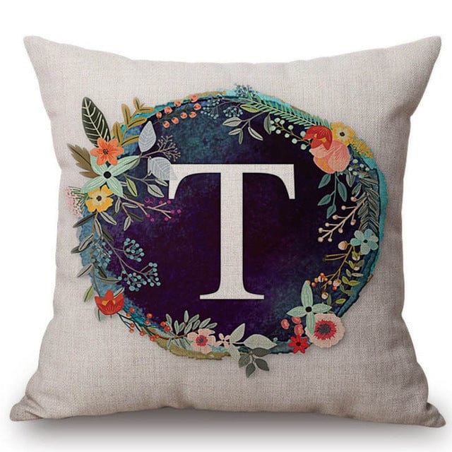 Spruced Roost Home Decor 450mm*450mm / S128t Nordic Flower Monogram A-Z Pillow Cover - 45cmx45cm