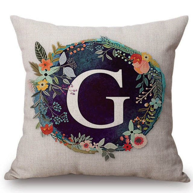 Spruced Roost Home Decor 450mm*450mm / S128g Nordic Flower Monogram A-Z Pillow Cover - 45cmx45cm