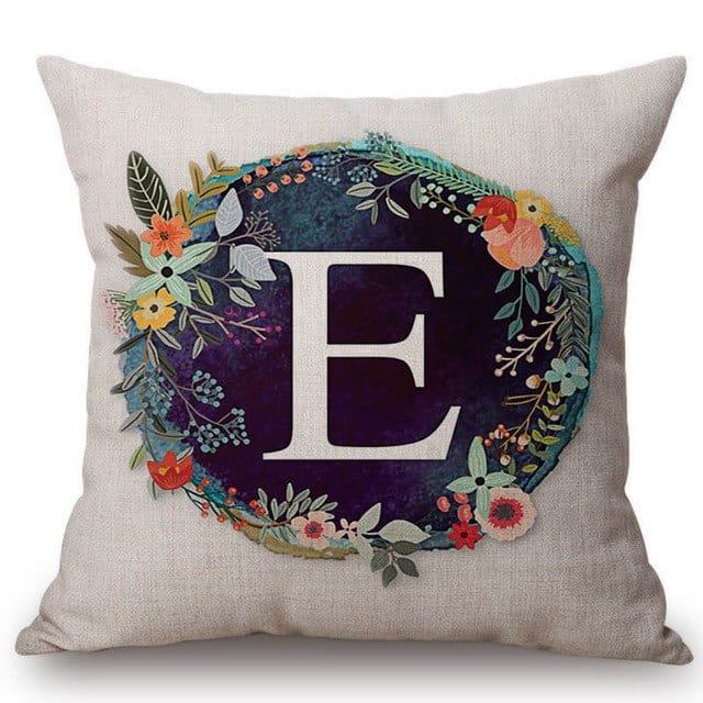 Spruced Roost Home Decor 450mm*450mm / S128e Nordic Flower Monogram A-Z Pillow Cover - 45cmx45cm