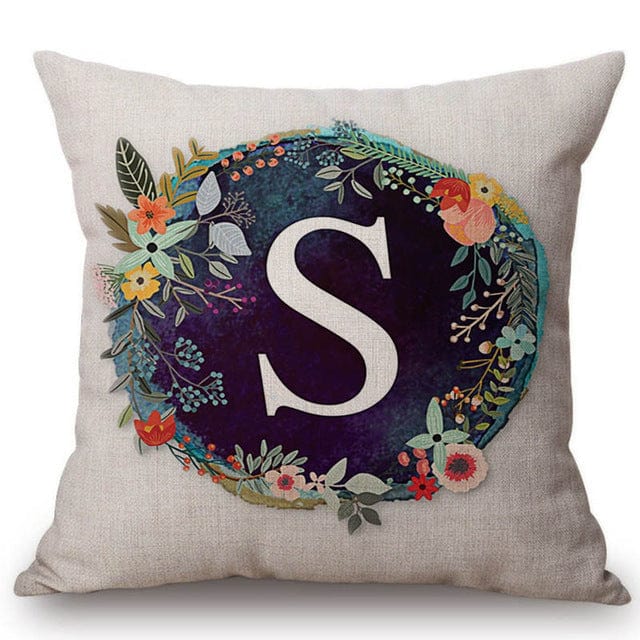 Spruced Roost Home Decor 450mm*450mm / S128s Nordic Flower Monogram A-Z Pillow Cover - 45cmx45cm