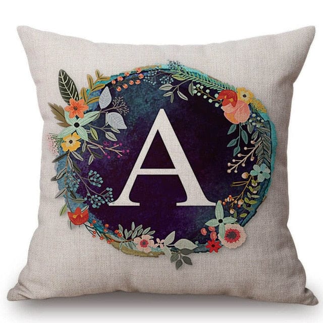 Spruced Roost Home Decor 450mm*450mm / S128a Nordic Flower Monogram A-Z Pillow Cover - 45cmx45cm