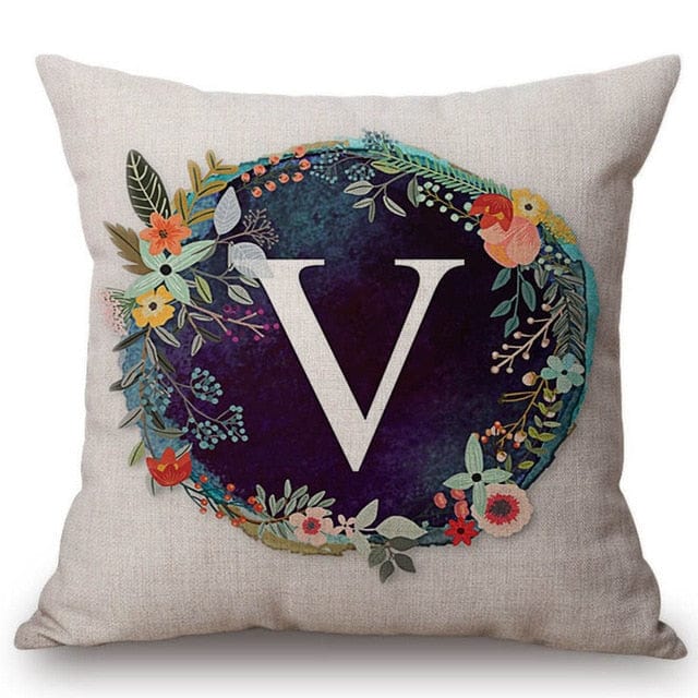 Spruced Roost Home Decor 450mm*450mm / S128v Nordic Flower Monogram A-Z Pillow Cover - 45cmx45cm