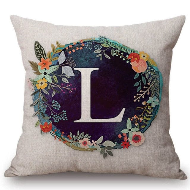 Spruced Roost Home Decor 450mm*450mm / S128l Nordic Flower Monogram A-Z Pillow Cover - 45cmx45cm