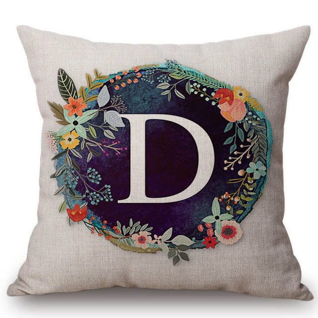 Spruced Roost Home Decor 450mm*450mm / S128d Nordic Flower Monogram A-Z Pillow Cover - 45cmx45cm