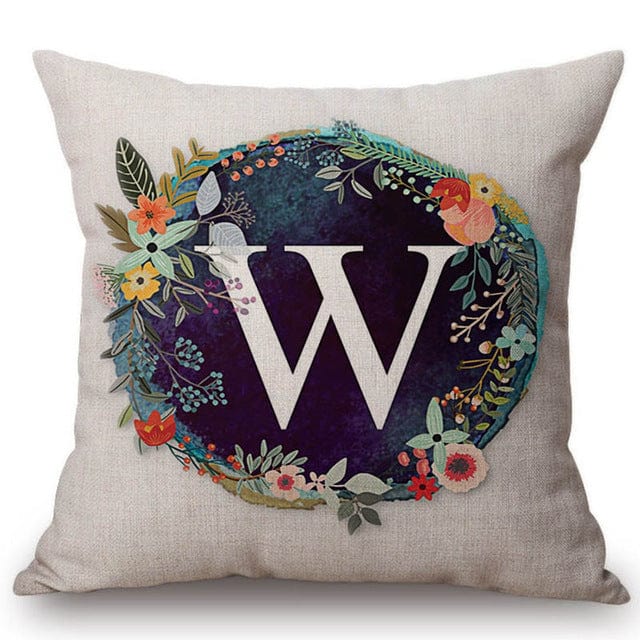 Spruced Roost Home Decor 450mm*450mm / S128w Nordic Flower Monogram A-Z Pillow Cover - 45cmx45cm