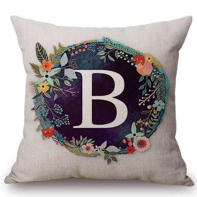 Spruced Roost Home Decor 450mm*450mm / S128b Nordic Flower Monogram A-Z Pillow Cover - 45cmx45cm