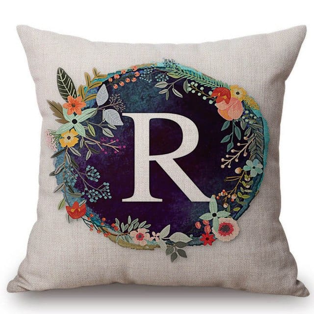 Spruced Roost Home Decor 450mm*450mm / S128r Nordic Flower Monogram A-Z Pillow Cover - 45cmx45cm