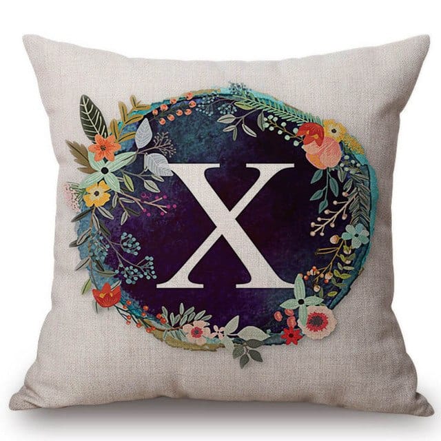 Spruced Roost Home Decor 450mm*450mm / S128x Nordic Flower Monogram A-Z Pillow Cover - 45cmx45cm