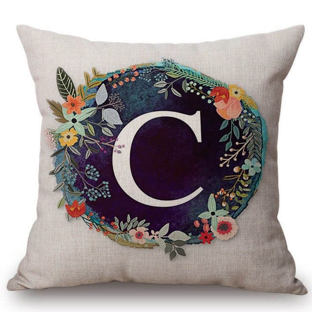 Spruced Roost Home Decor 450mm*450mm / S128c Nordic Flower Monogram A-Z Pillow Cover - 45cmx45cm