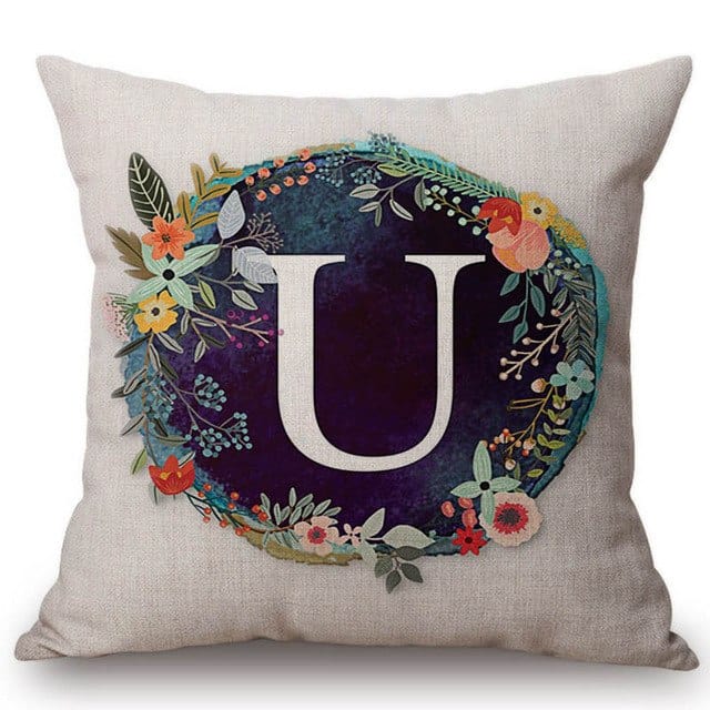 Spruced Roost Home Decor 450mm*450mm / S128u Nordic Flower Monogram A-Z Pillow Cover - 45cmx45cm