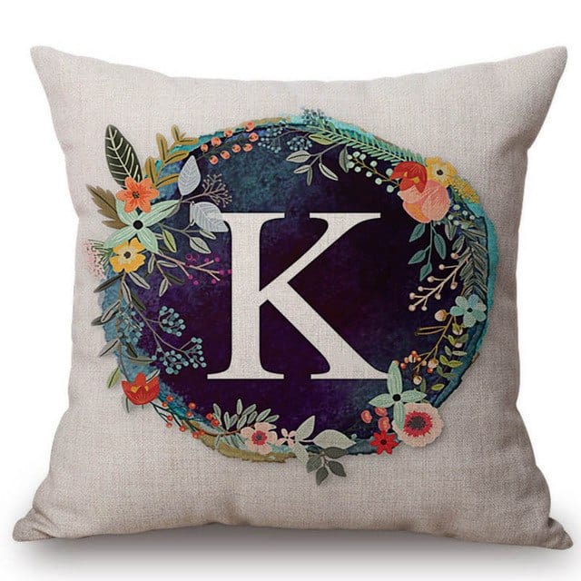 Spruced Roost Home Decor 450mm*450mm / S128k Nordic Flower Monogram A-Z Pillow Cover - 45cmx45cm