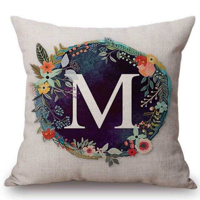 Spruced Roost Home Decor 450mm*450mm / S128m Nordic Flower Monogram A-Z Pillow Cover - 45cmx45cm