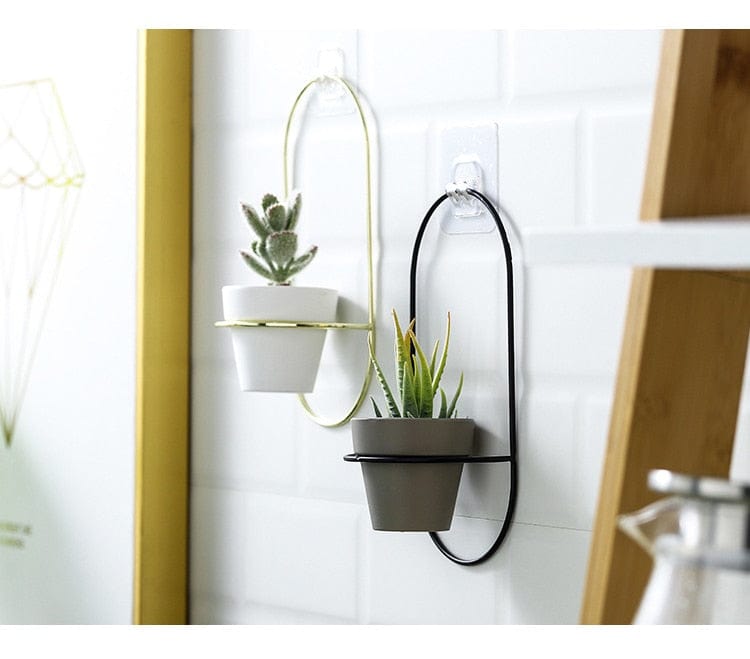 Homelike Decor Store Home Decor Oval Wall Hanging Flower Pots Metal Stands 2 Pieces - 3 Colors