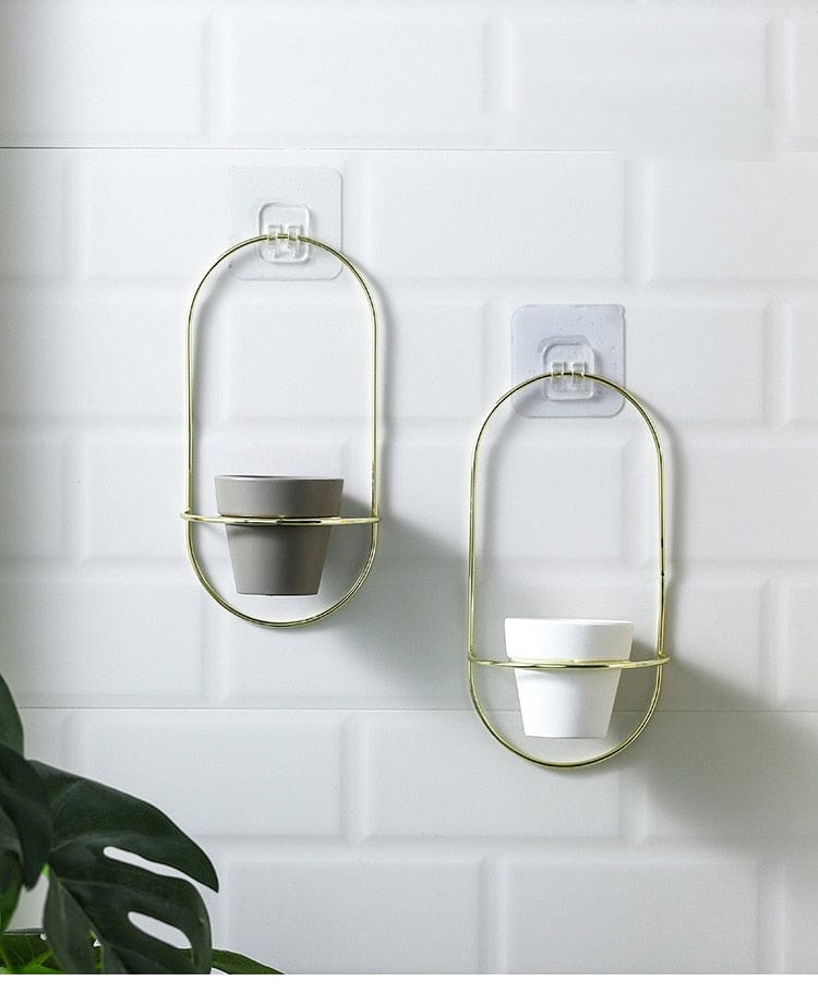 Homelike Decor Store Home Decor Oval Wall Hanging Flower Pots Metal Stands 2 Pieces - 3 Colors