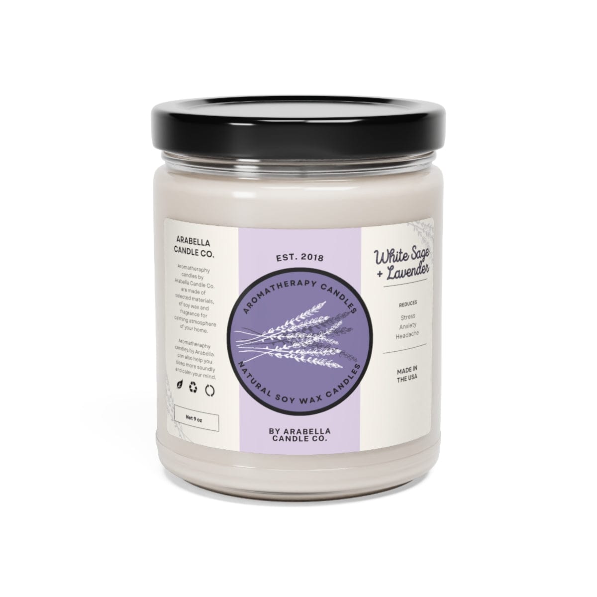 Printify Home Decor White Sage + Lavender / 9oz Scented Soy Candle, 9oz - White Saige + Lavender
