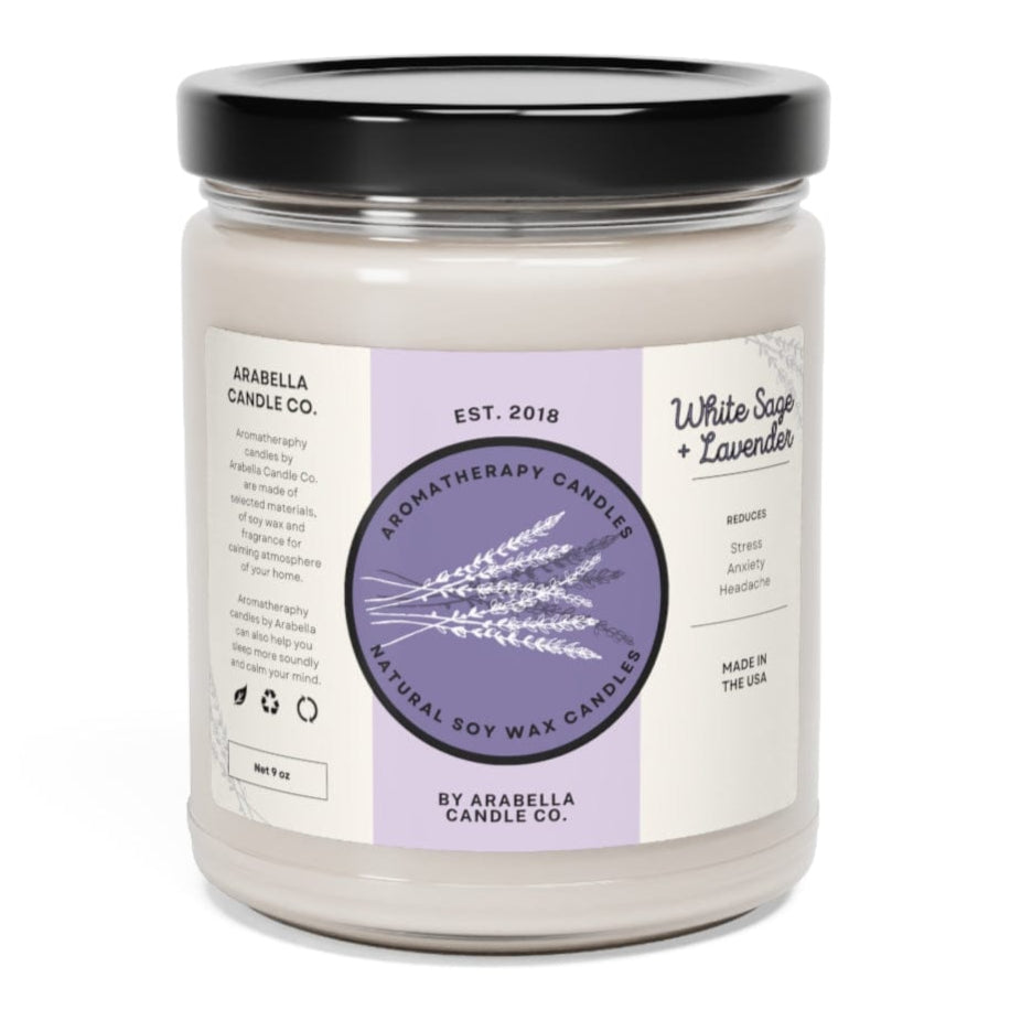 Printify Home Decor White Sage + Lavender / 9oz Scented Soy Candle, 9oz - White Saige + Lavender