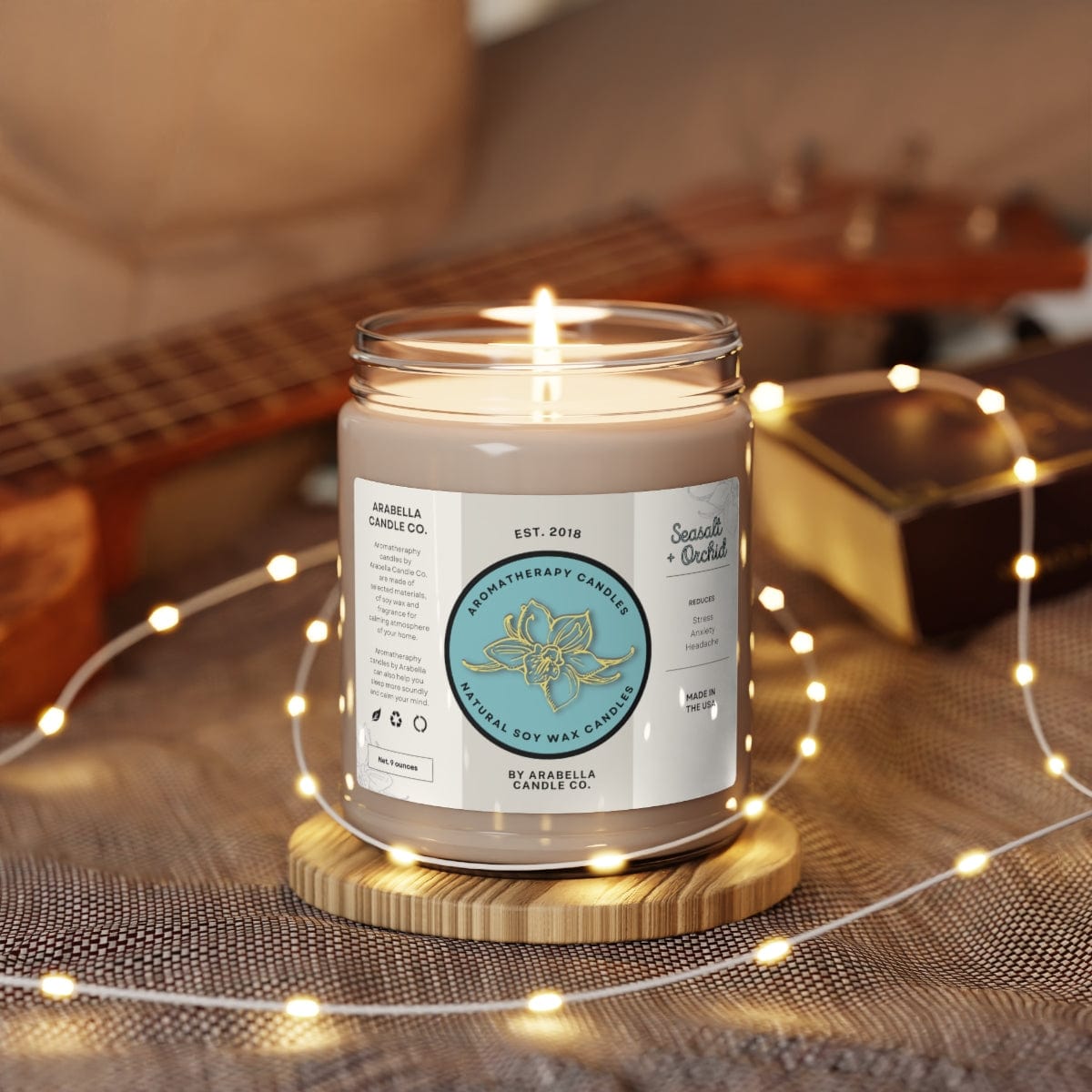 Printify Home Decor Sea Salt + Orchid / 9oz Sea salt And Orchid Scented Soy Candle, 9oz