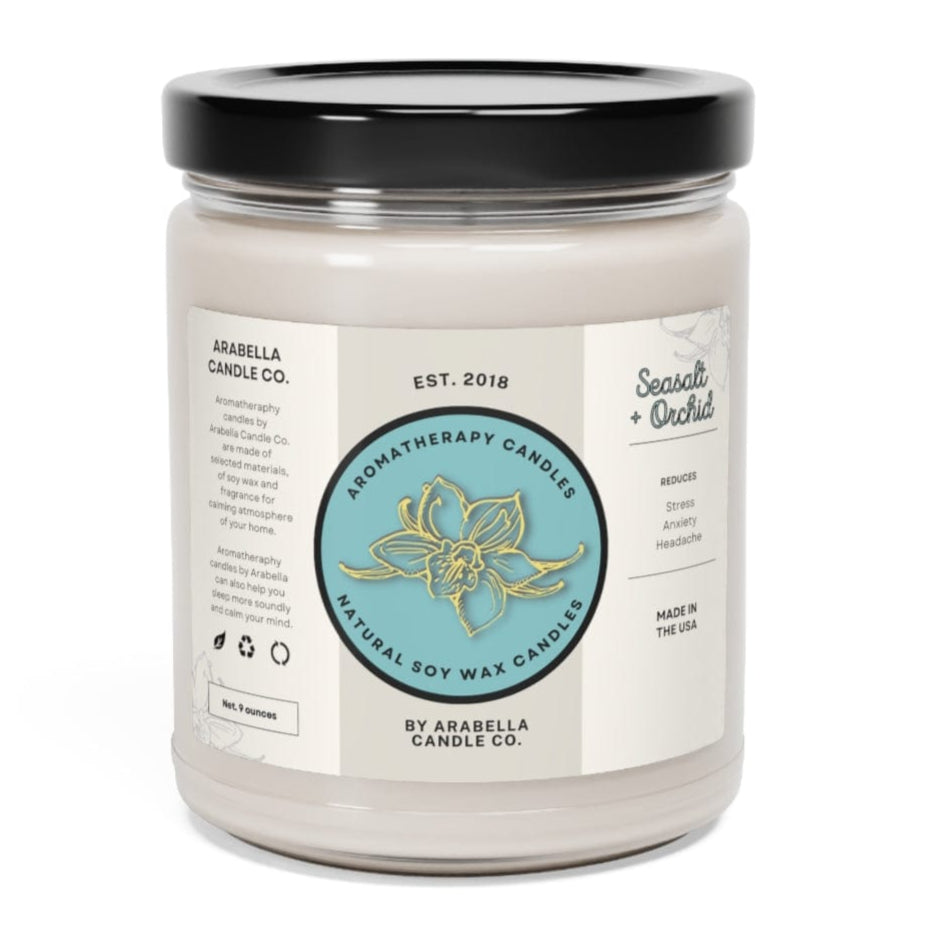 Printify Home Decor Sea Salt + Orchid / 9oz Sea salt And Orchid Scented Soy Candle, 9oz
