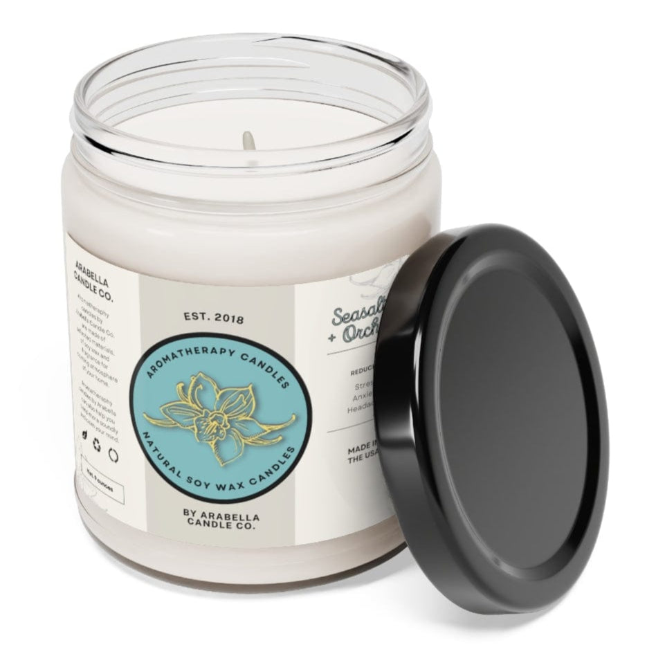 Printify Home Decor Sea Salt + Orchid / 9oz Sea salt And Orchid Scented Soy Candle, 9oz
