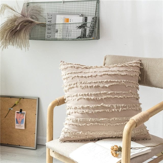 Spruced Roost Home Decor 450mm*450mm / Light Beige Solid Striped and Soft Pillow Covers - 2 Sizes - 4 Colors