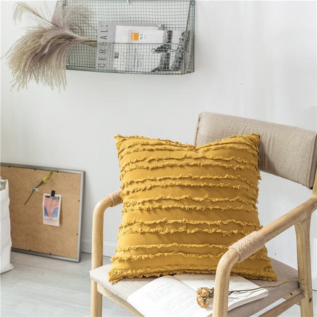 Spruced Roost Home Decor 450mm*450mm / Vintage Yellow Solid Striped and Soft Pillow Covers - 2 Sizes - 4 Colors