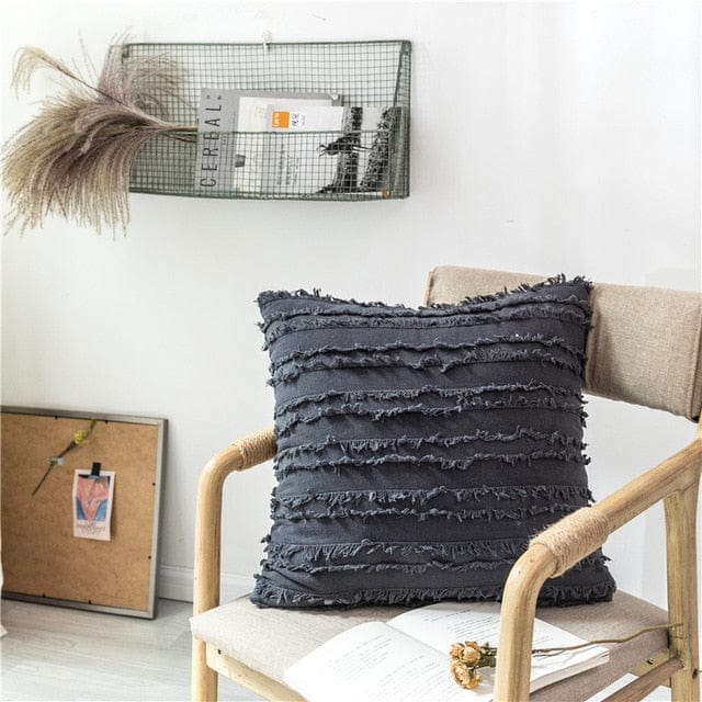 Spruced Roost Home Decor 450mm*450mm / Carbon Grey Solid Striped and Soft Pillow Covers - 2 Sizes - 4 Colors
