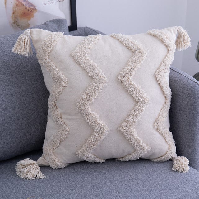 Spruced Roost Home Decor C 45x45cm Tassels Beige Pillow Cover  - 2 Sizes - 5 Styles