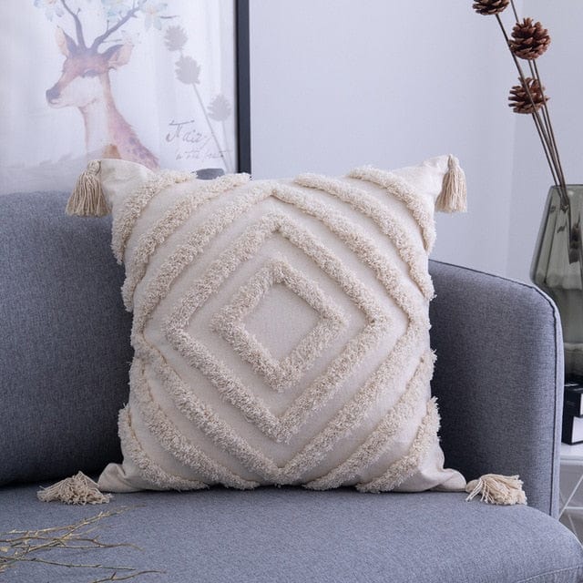 Spruced Roost Home Decor A 45x45cm Tassels Beige Pillow Cover  - 2 Sizes - 5 Styles