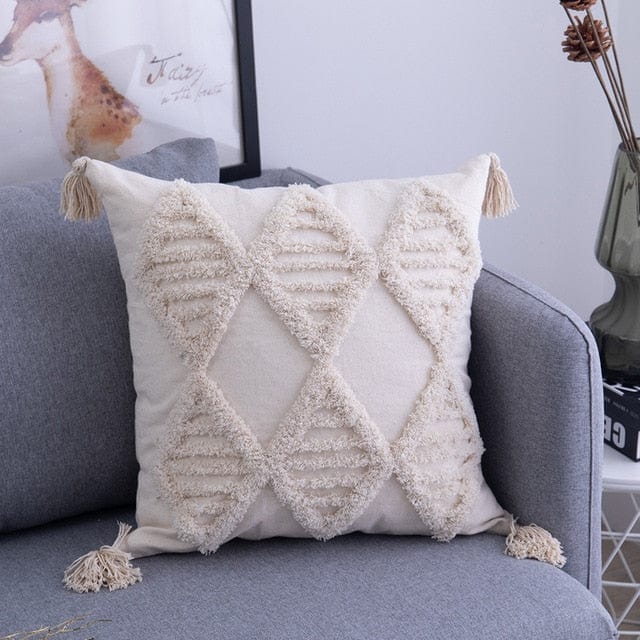 Spruced Roost Home Decor B 45x45cm Tassels Beige Pillow Cover  - 2 Sizes - 5 Styles