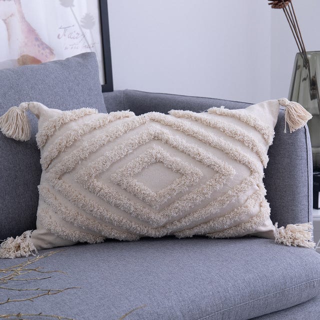 Spruced Roost Home Decor D 30x50cm Tassels Beige Pillow Cover  - 2 Sizes - 5 Styles