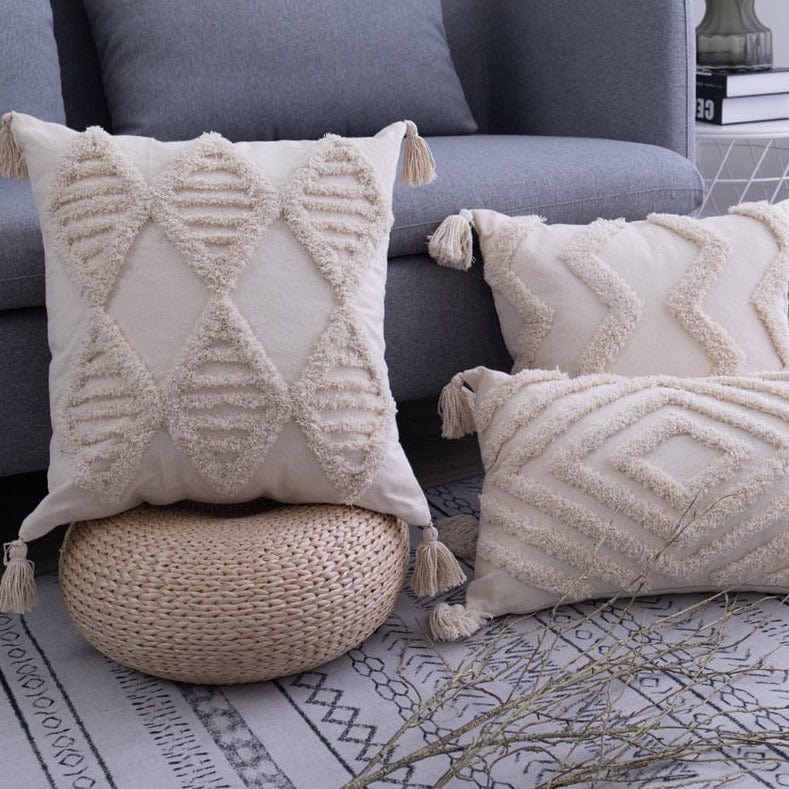 Spruced Roost Home Decor Tassels Beige Pillow Cover  - 2 Sizes - 5 Styles