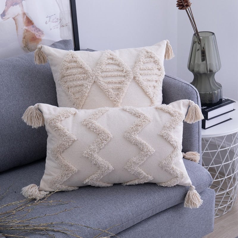 Spruced Roost Home Decor Tassels Beige Pillow Cover  - 2 Sizes - 5 Styles