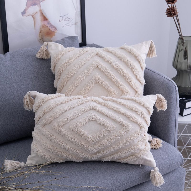 Spruced Roost Home Decor Tassels Beige Pillow Cover  - 2 Sizes - 5 Styles