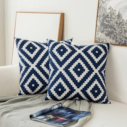 Spruced Roost Home & Garden C Blue and White Embroidered Canvas Pillow Covers - 4 Styles - 1 Size