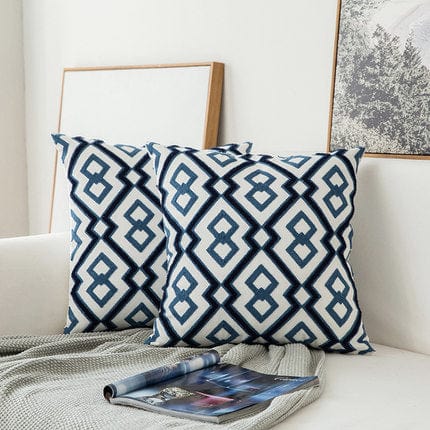 Spruced Roost Home & Garden B Blue and White Embroidered Canvas Pillow Covers - 4 Styles - 1 Size