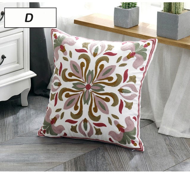 Spruced Roost Home & Garden D Embroidered Ethnic Canvas Pillow Cover -  Styles - 45 cm x 45 cm