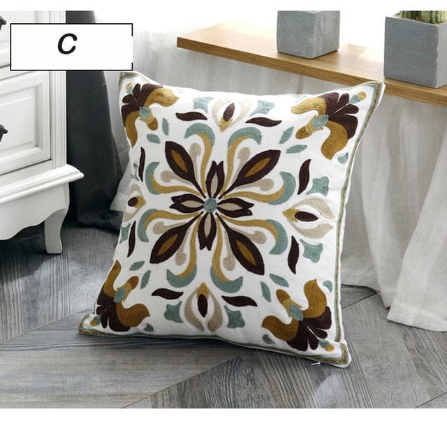 Spruced Roost Home & Garden C Embroidered Ethnic Canvas Pillow Cover -  Styles - 45 cm x 45 cm