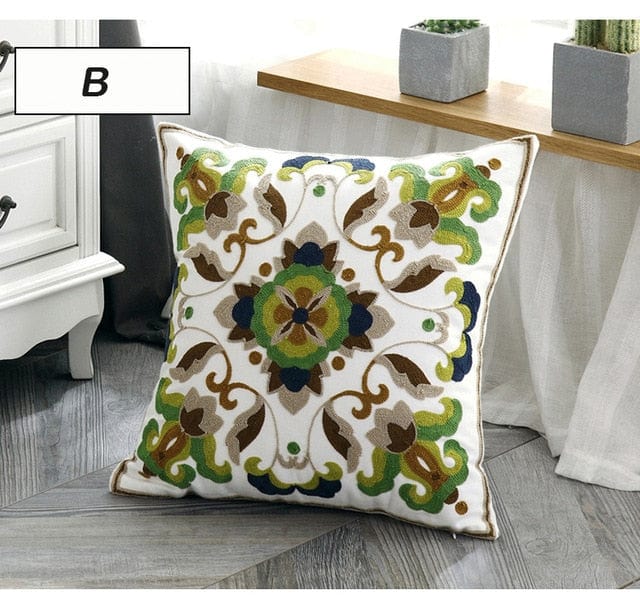 Spruced Roost Home & Garden B Embroidered Ethnic Canvas Pillow Cover -  Styles - 45 cm x 45 cm