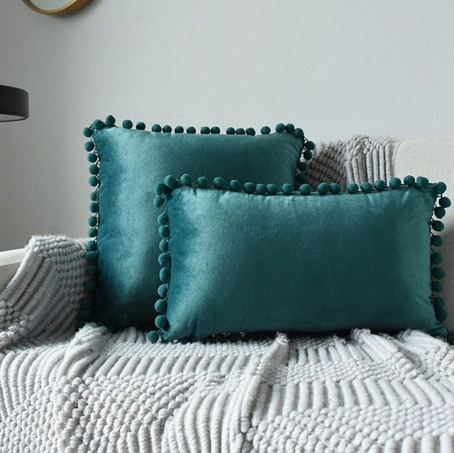 Spruced Roost Home & Garden 1 piece 30x50cm / turquoise Velvet Pompom Chambre Pillow - 3 Sizes - 17 Colors